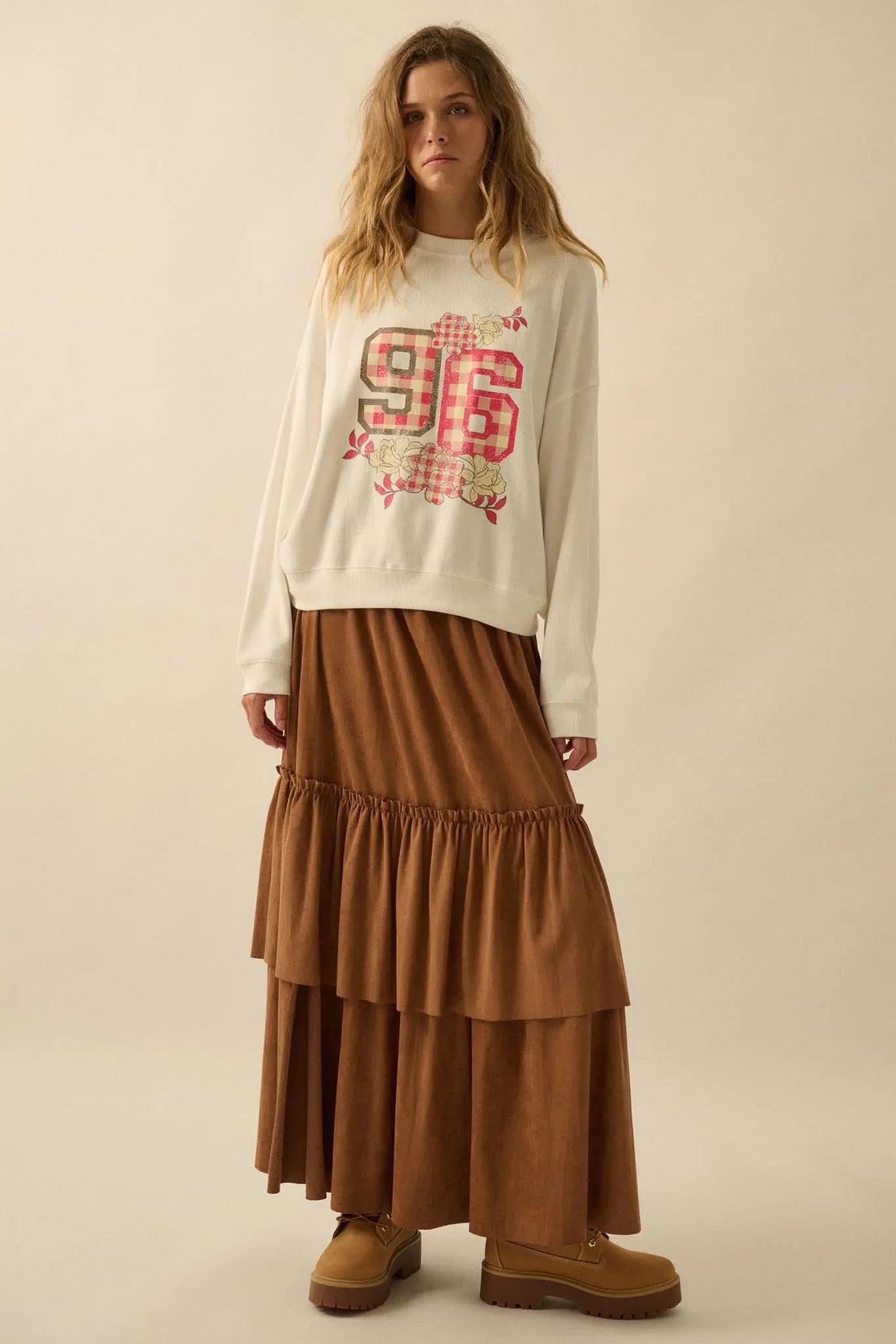 96 Vintage-Print Oversize Thermal Graphic Top