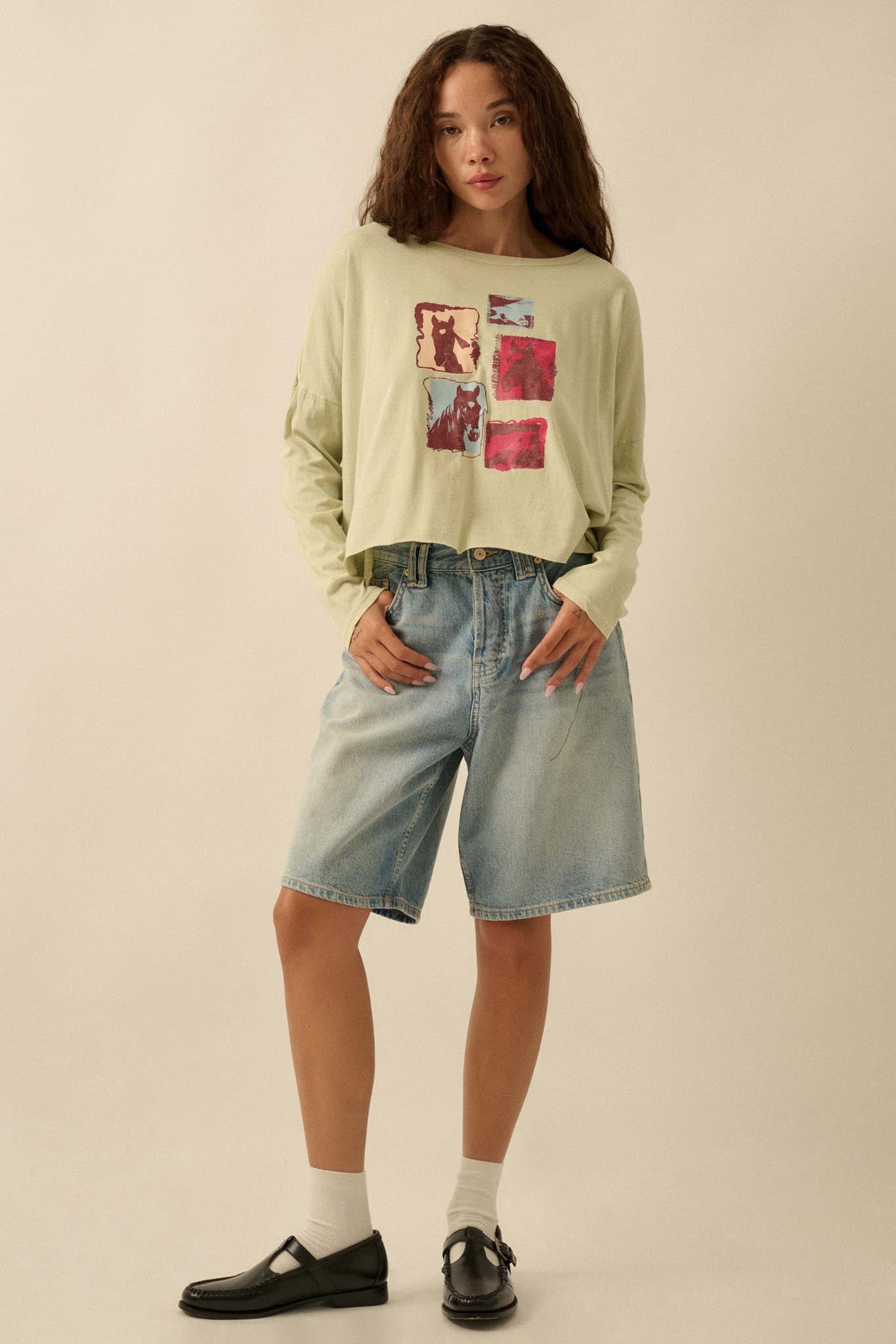 Horse Girl Vintage-Wash Long-Sleeve Graphic Tee
