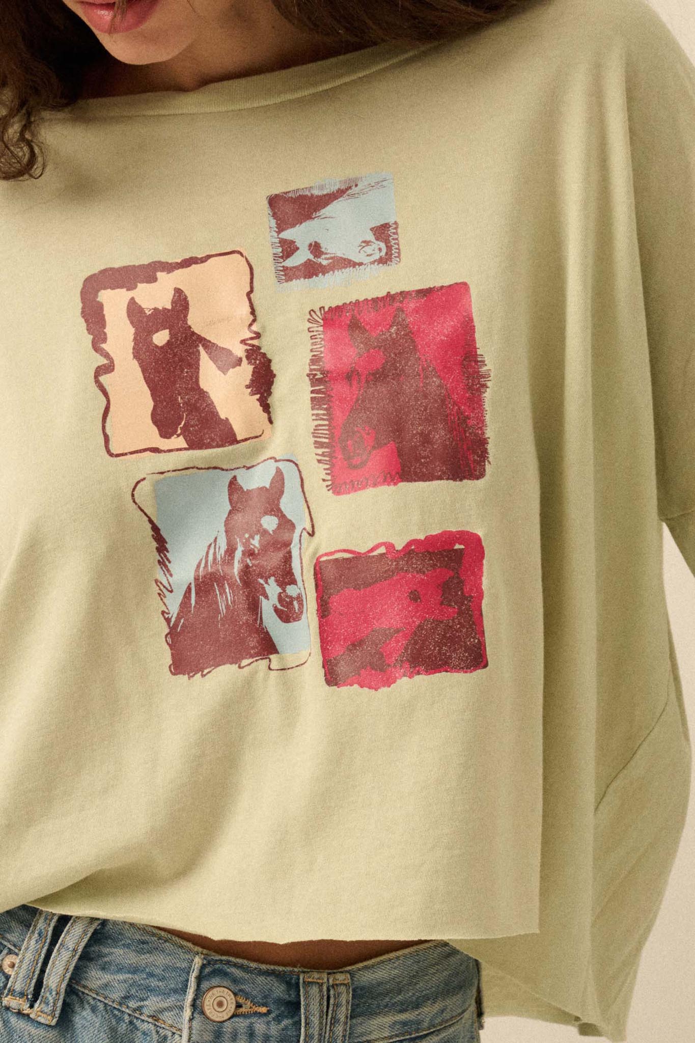 Horse Girl Vintage-Wash Long-Sleeve Graphic Tee
