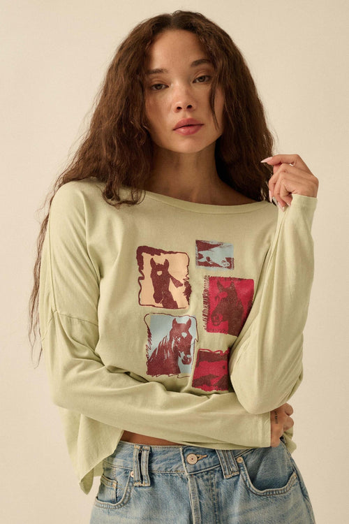 Horse Girl Vintage-Wash Long-Sleeve Graphic Tee