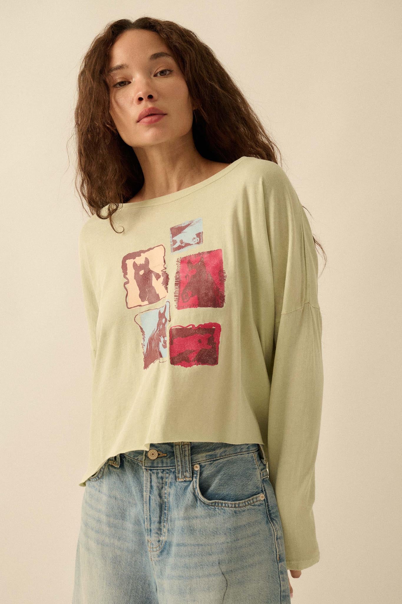 Horse Girl Vintage-Wash Long-Sleeve Graphic Tee