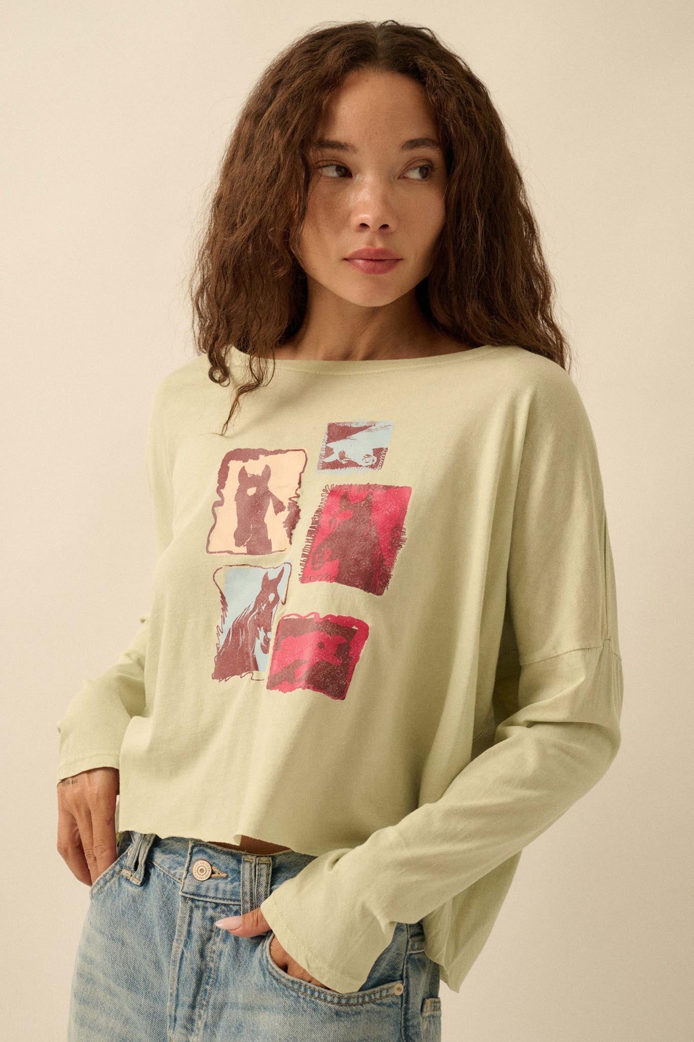 Horse Girl Vintage-Wash Long-Sleeve Graphic Tee
