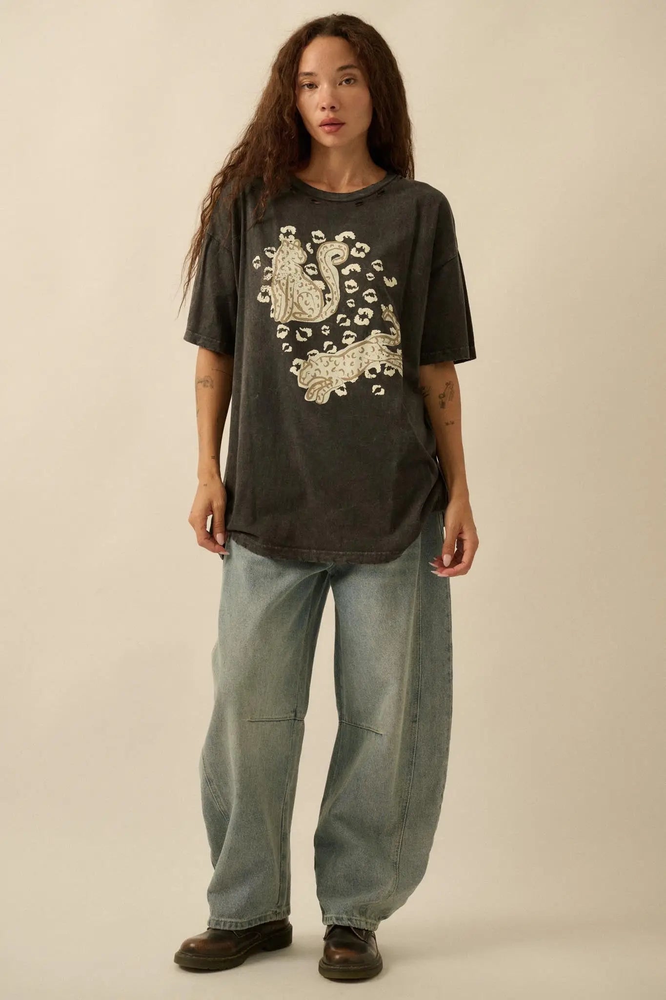 Leopard Lounge Distressed Oversize Graphic Tee