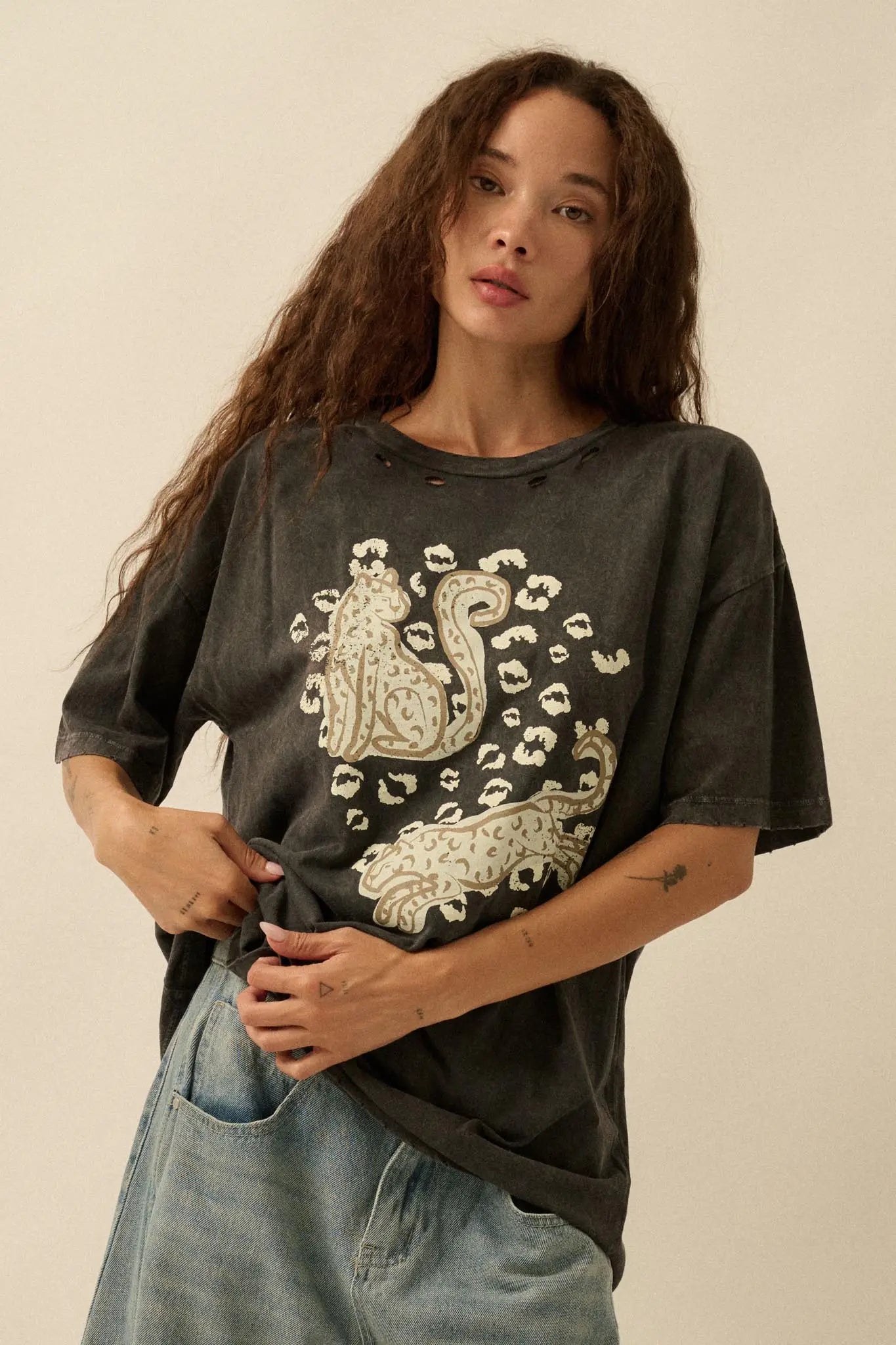 Leopard Lounge Distressed Oversize Graphic Tee