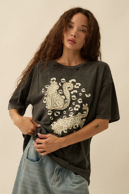 Leopard Lounge Distressed Oversize Graphic Tee