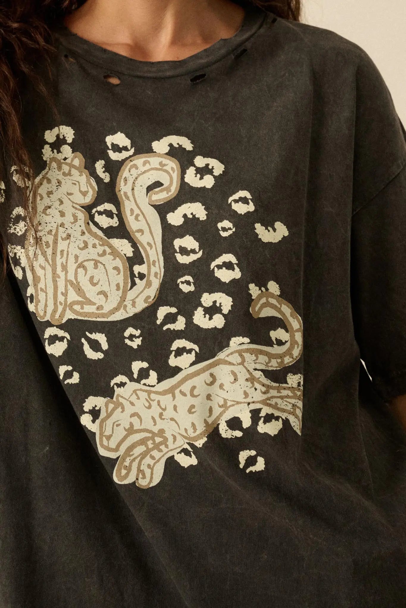 Leopard Lounge Distressed Oversize Graphic Tee