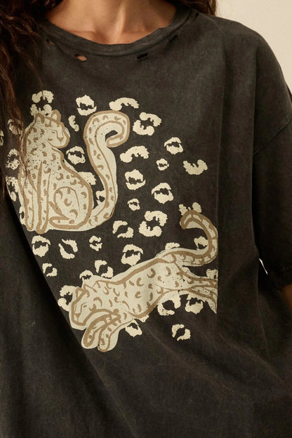 Leopard Lounge Distressed Oversize Graphic Tee