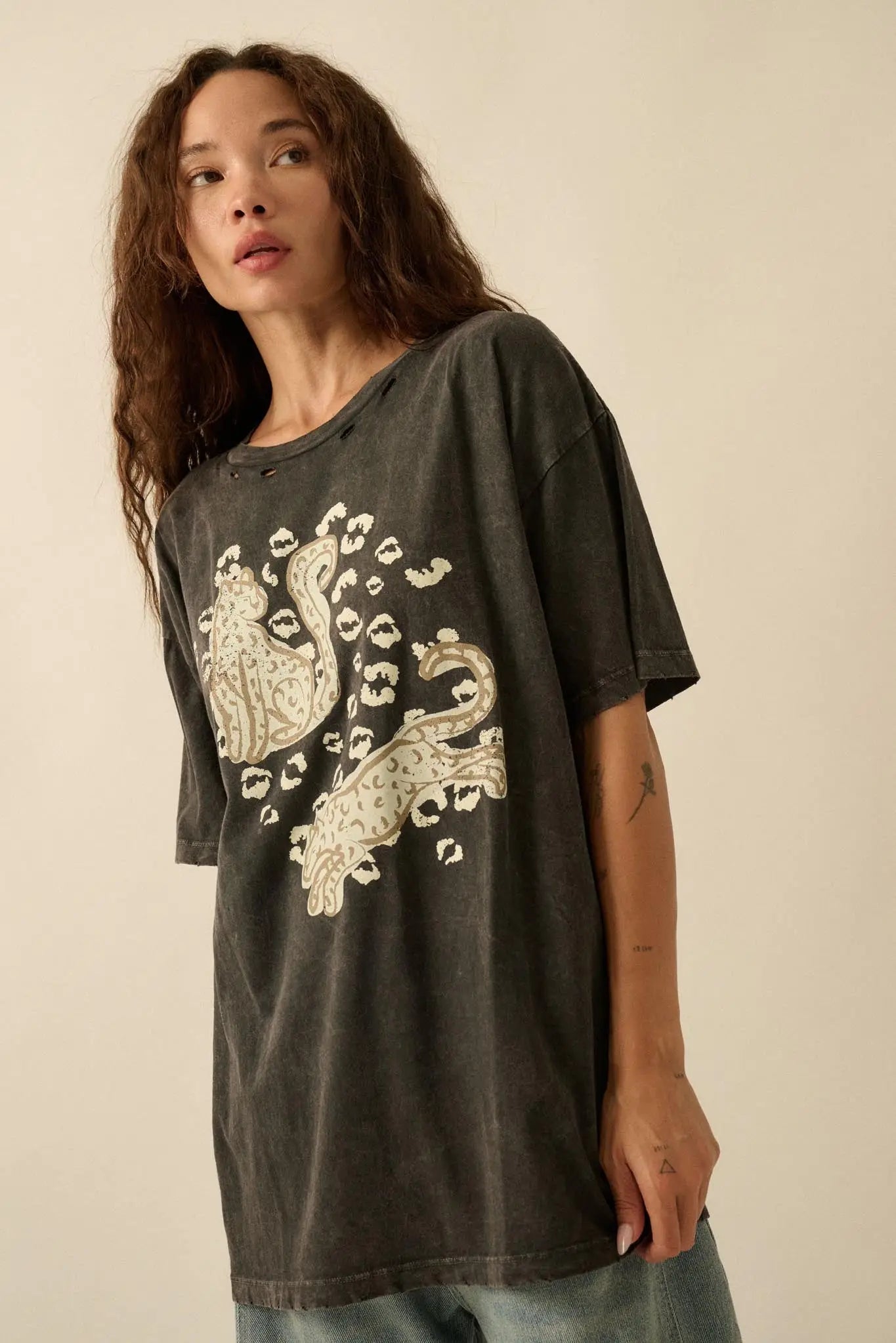 Leopard Lounge Distressed Oversize Graphic Tee