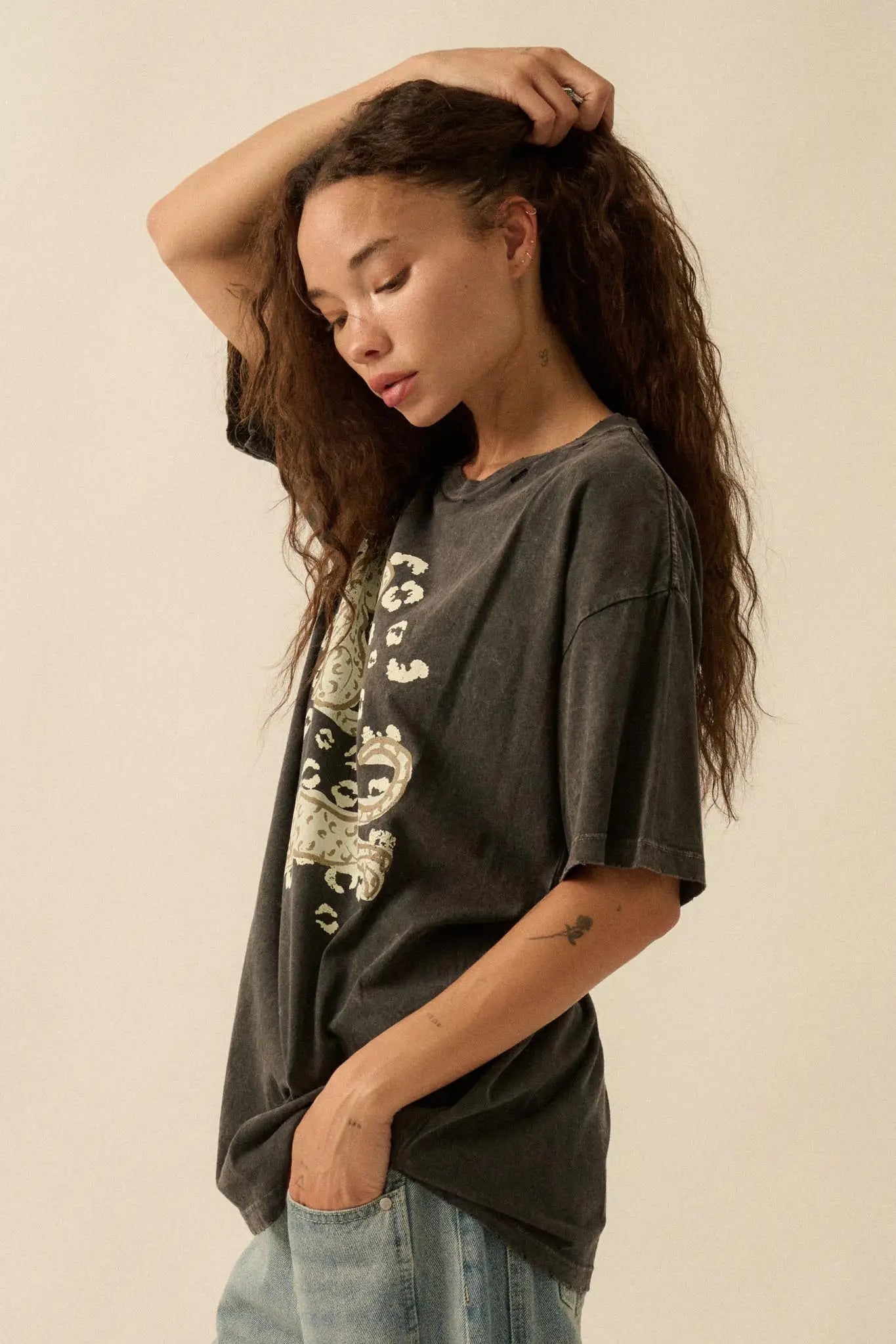 Leopard Lounge Distressed Oversize Graphic Tee