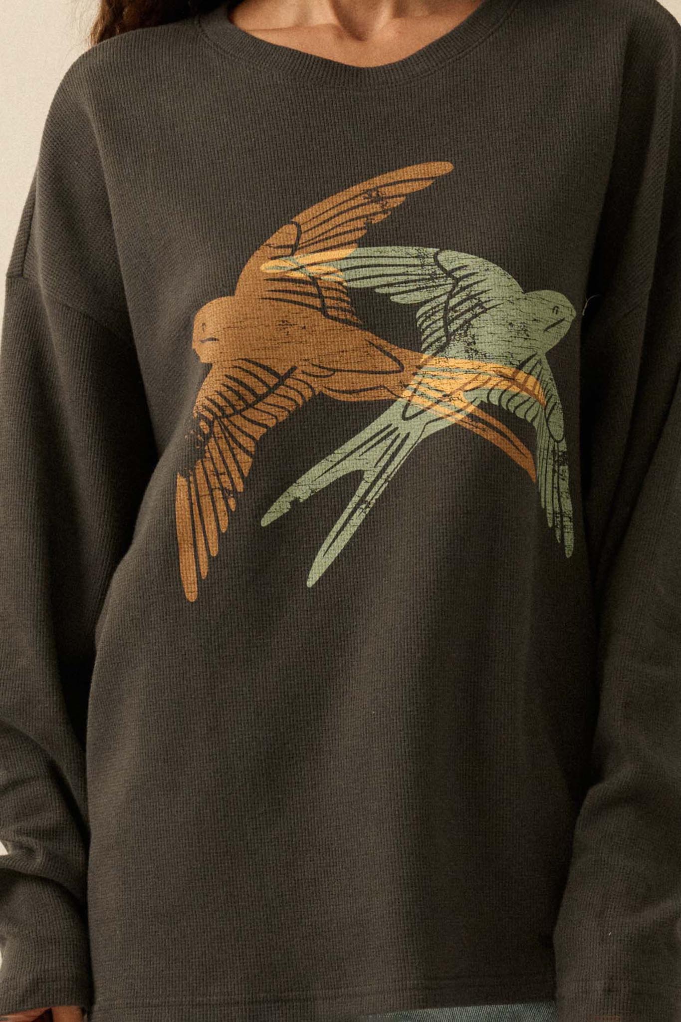 Birds of a Feather Oversize Thermal Graphic Top