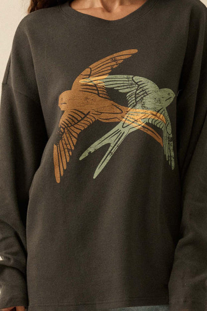 Birds of a Feather Oversize Thermal Graphic Top