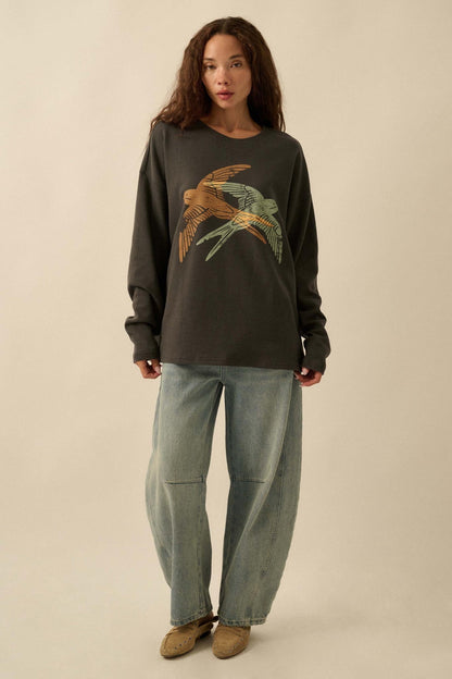 Birds of a Feather Oversize Thermal Graphic Top