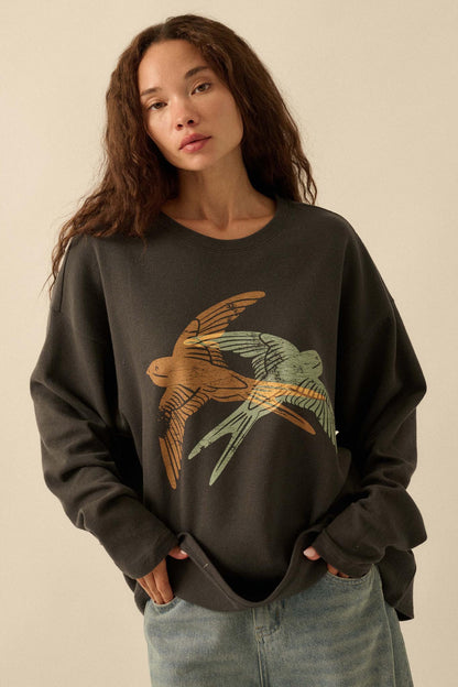 Birds of a Feather Oversize Thermal Graphic Top