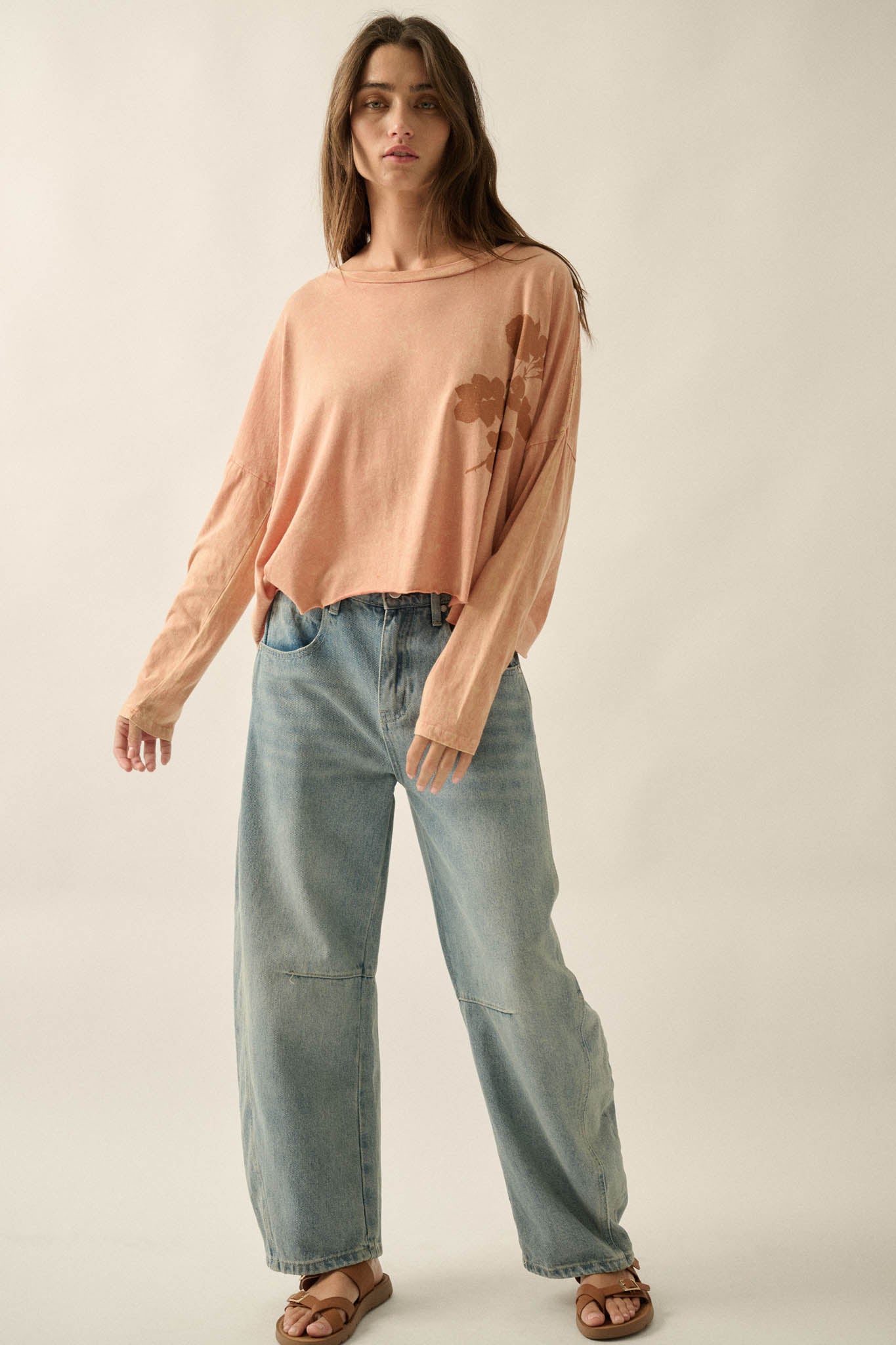 Faded Rose Long-Sleeve Cropped Graphic Tee