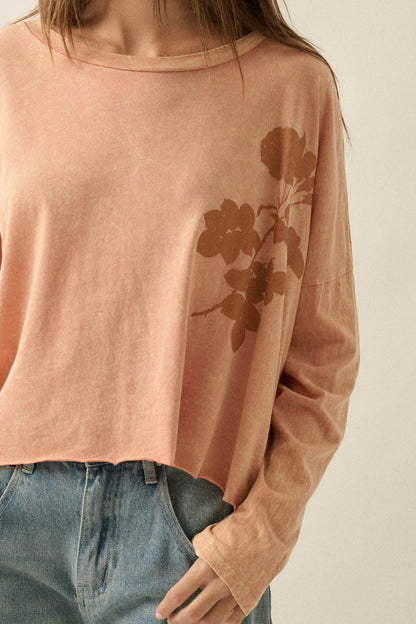 Faded Rose Long-Sleeve Cropped Graphic Tee