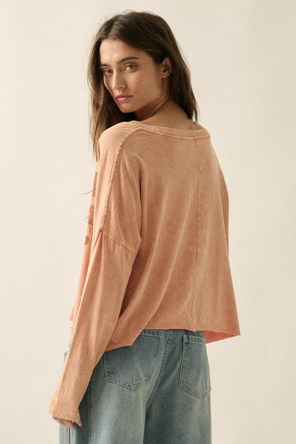 Faded Rose Long-Sleeve Cropped Graphic Tee