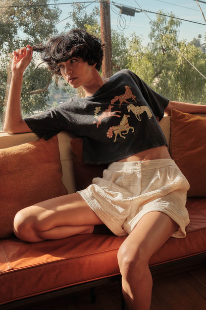 Pony Party Vintage-Wash Cropped Graphic Tee