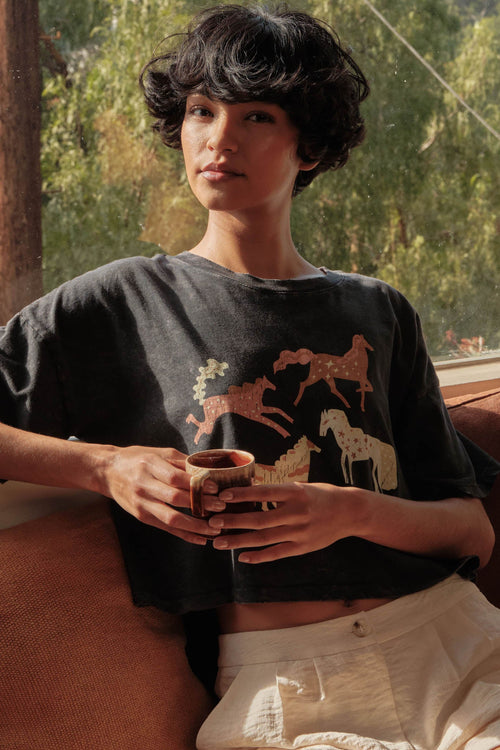 Pony Party Vintage-Wash Cropped Graphic Tee