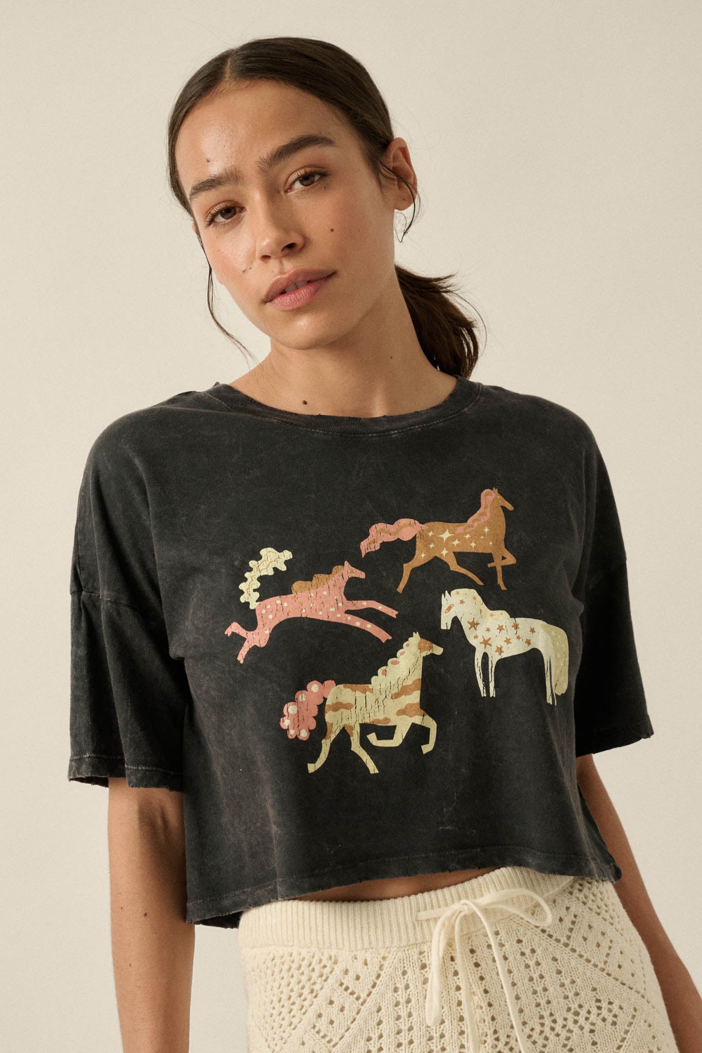 Pony Party Vintage-Wash Cropped Graphic Tee