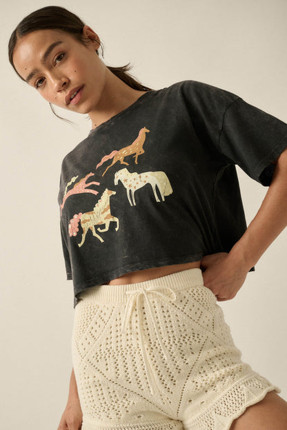 Pony Party Vintage-Wash Cropped Graphic Tee
