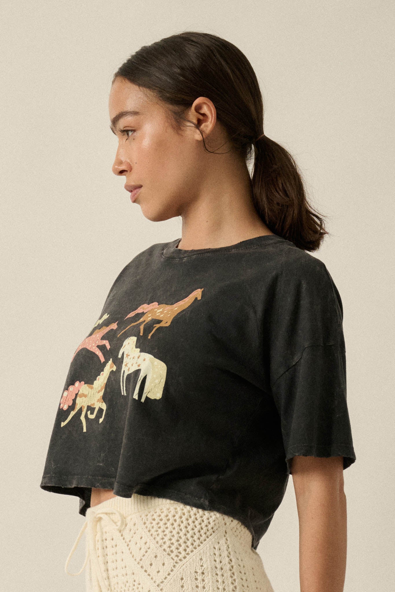Pony Party Vintage-Wash Cropped Graphic Tee