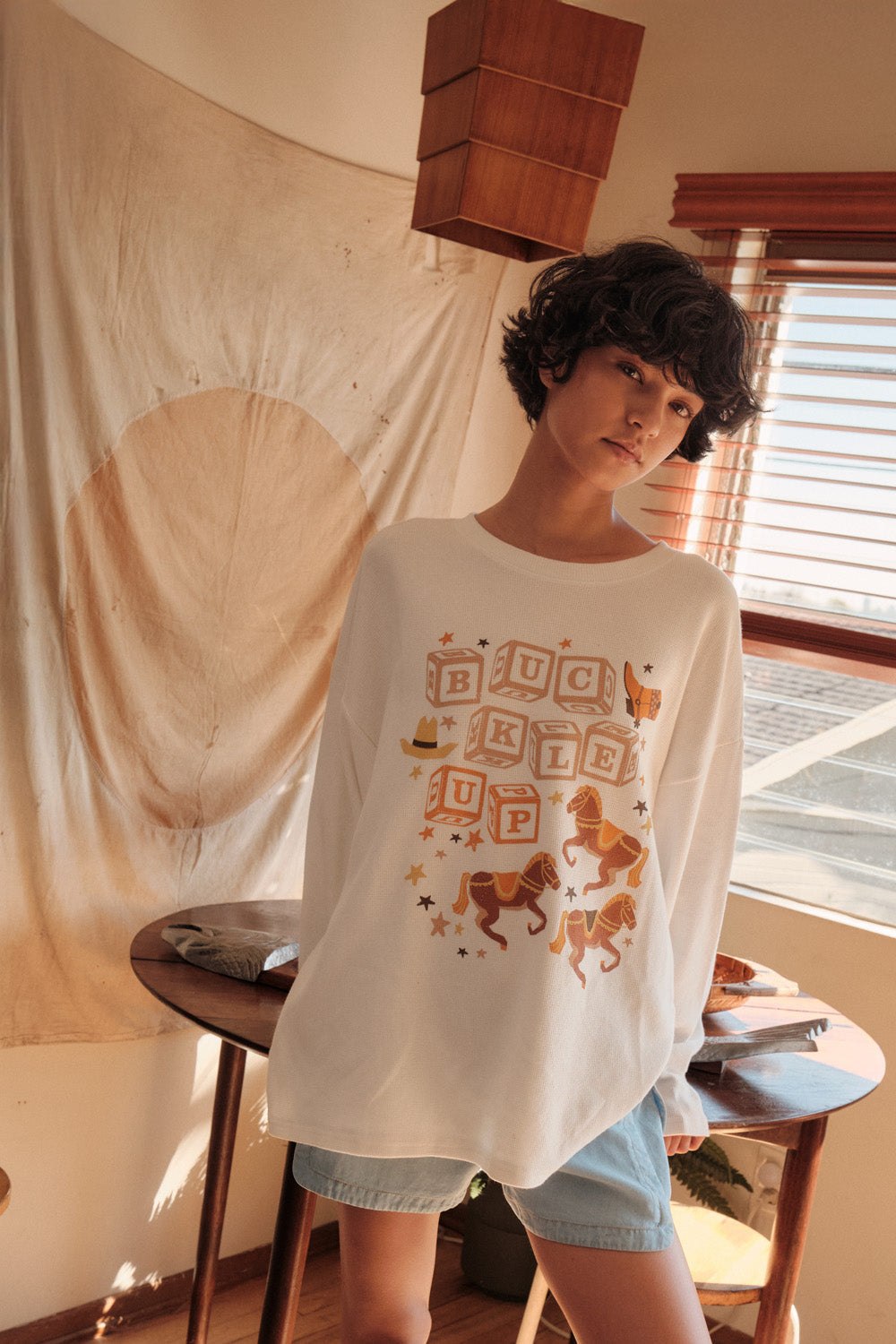 Buckle Up Oversize Western Thermal Graphic Top