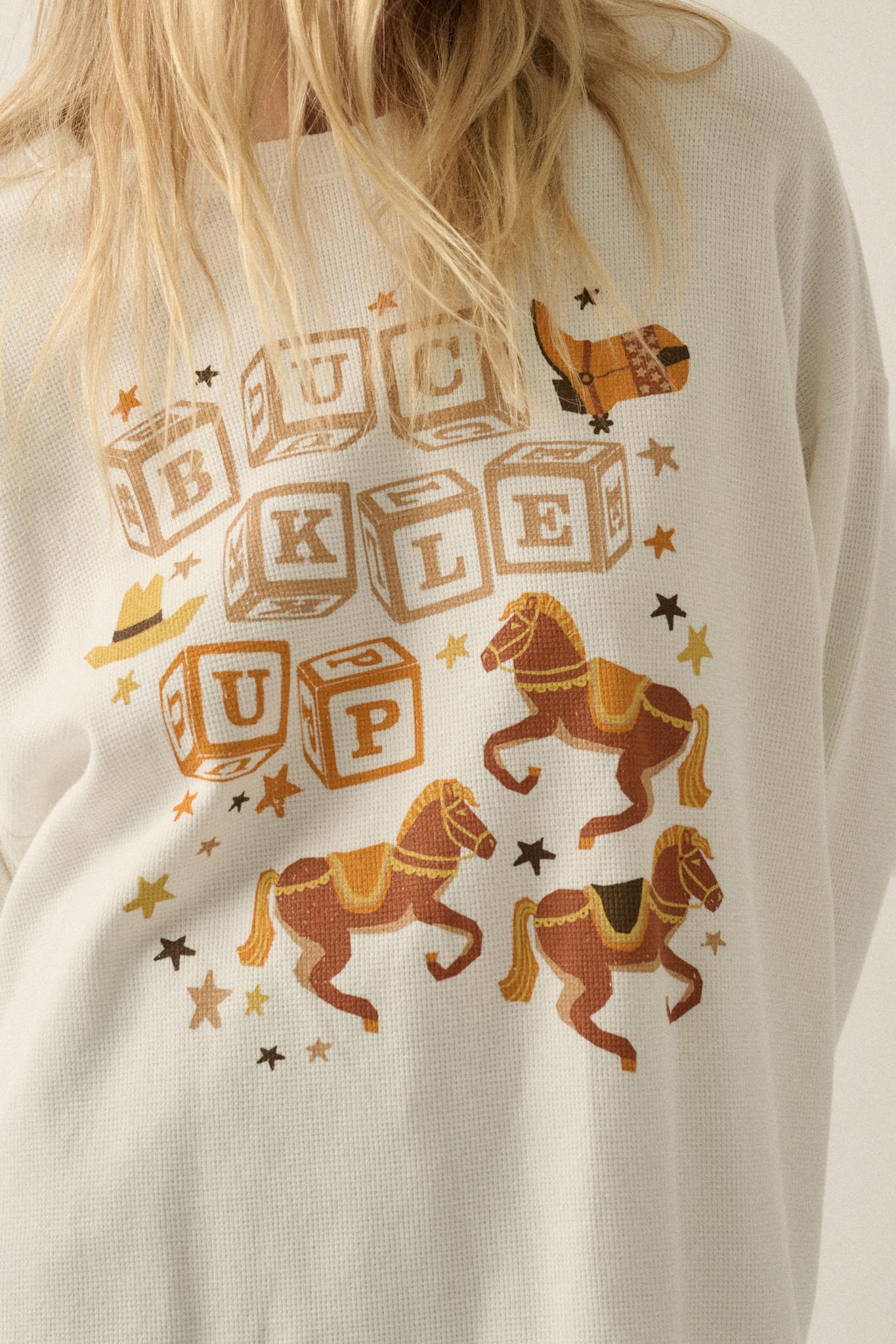 Buckle Up Oversize Western Thermal Graphic Top