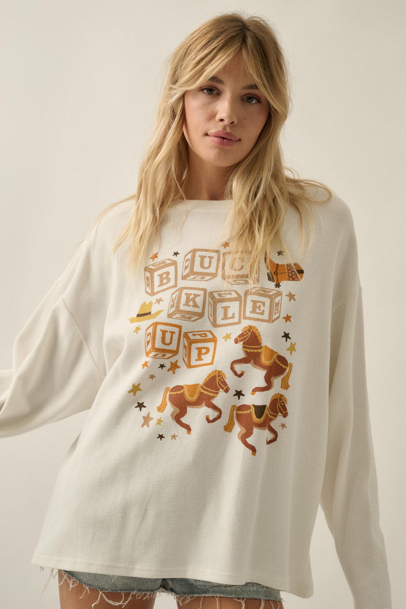 Buckle Up Oversize Western Thermal Graphic Top