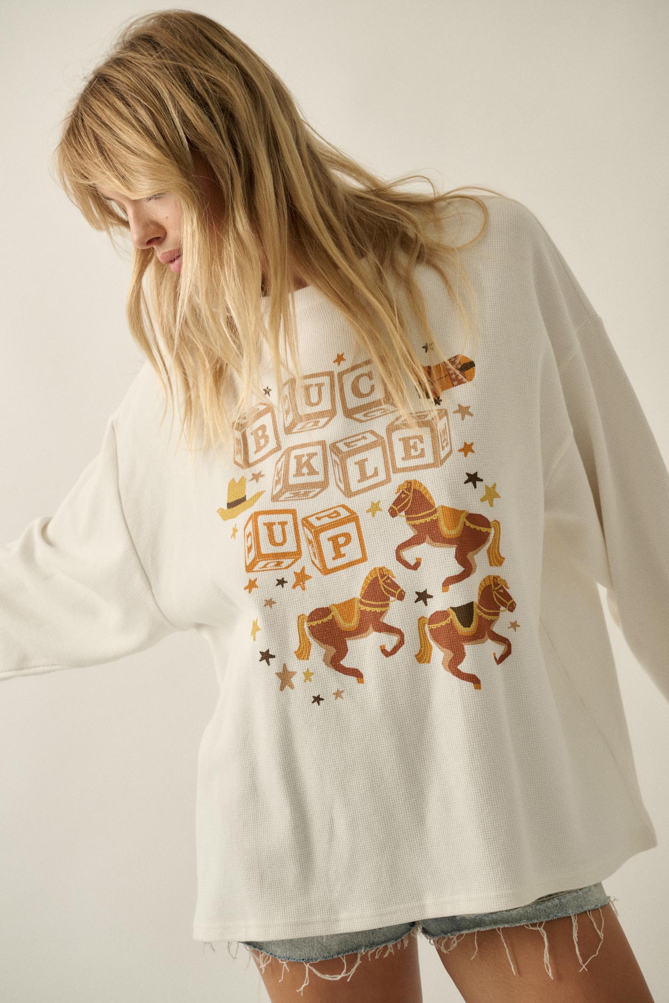 Buckle Up Oversize Western Thermal Graphic Top