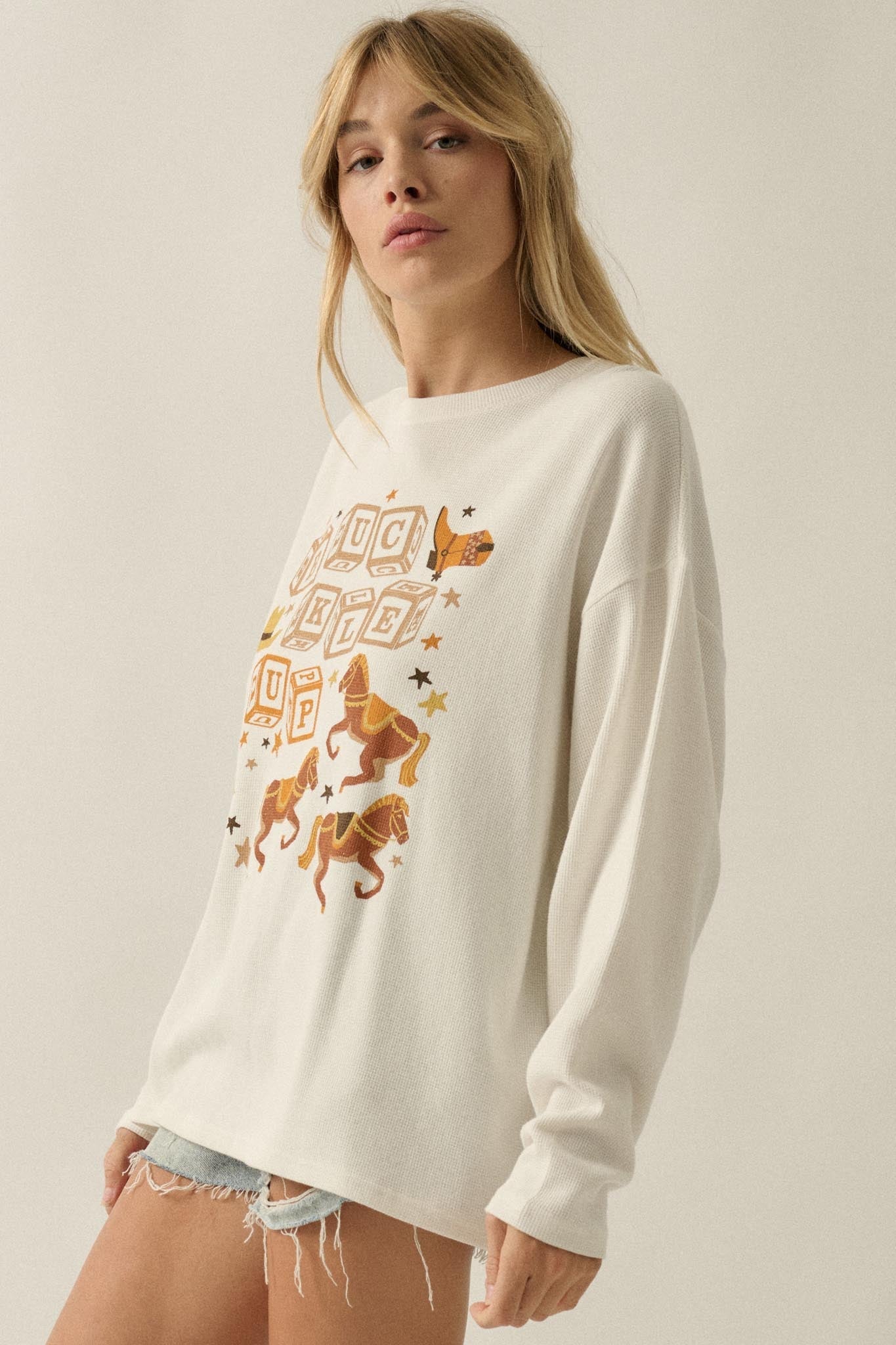Buckle Up Oversize Western Thermal Graphic Top