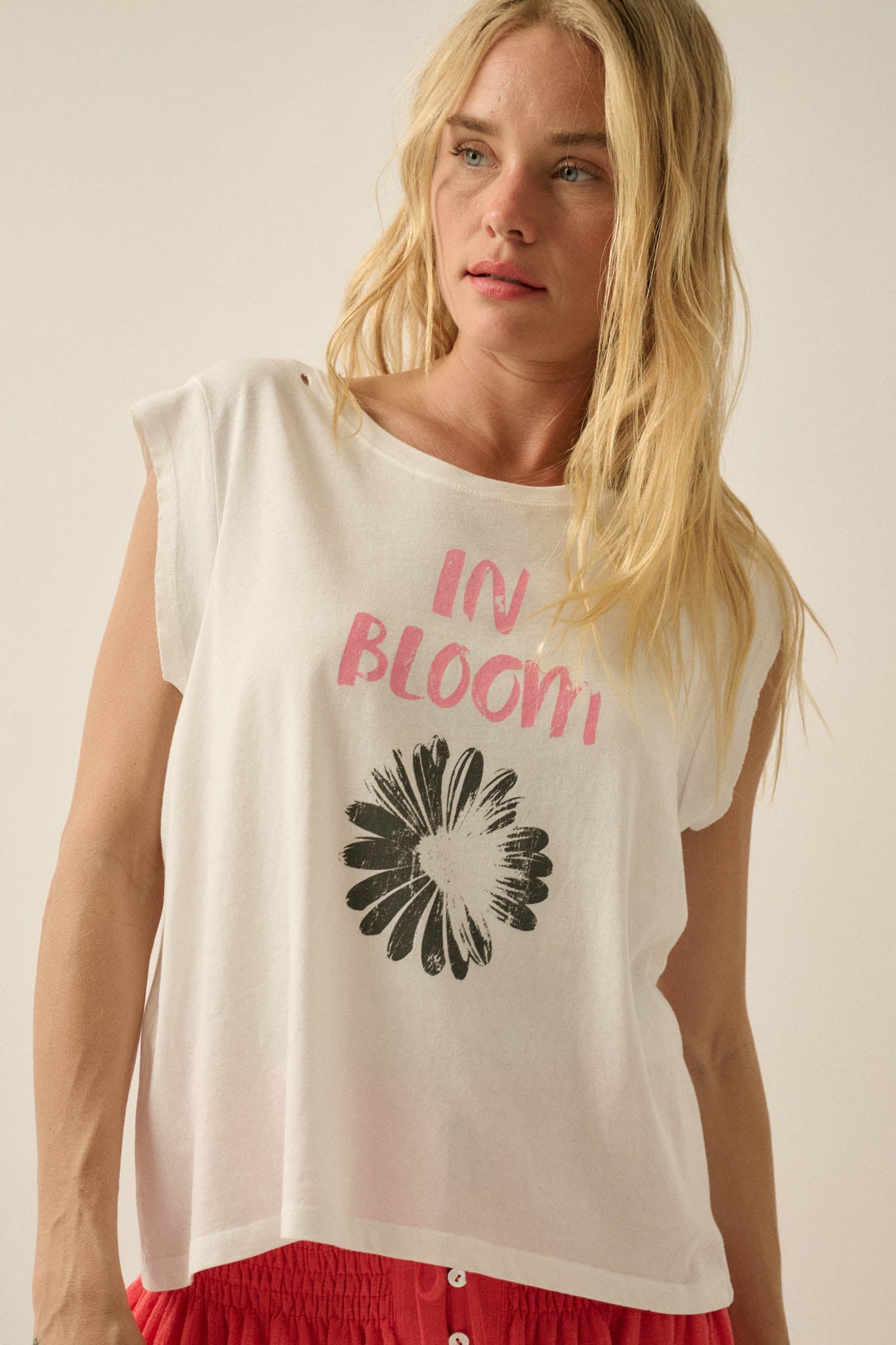 In Bloom Floral Distressed Sleeveless Graphic Tee
