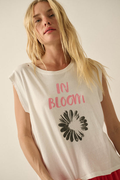 In Bloom Floral Distressed Sleeveless Graphic Tee