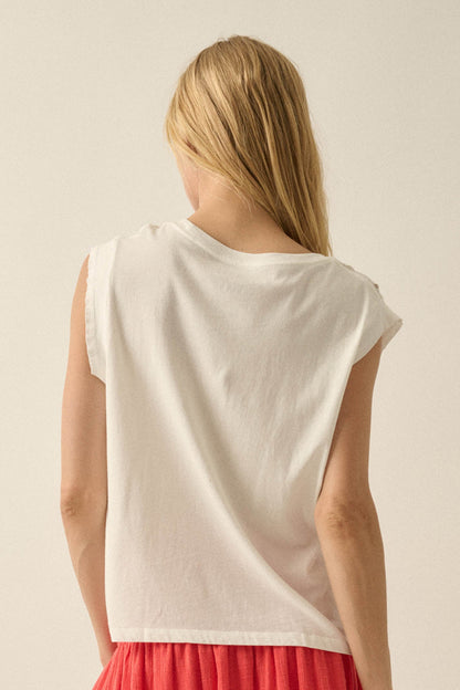 In Bloom Floral Distressed Sleeveless Graphic Tee