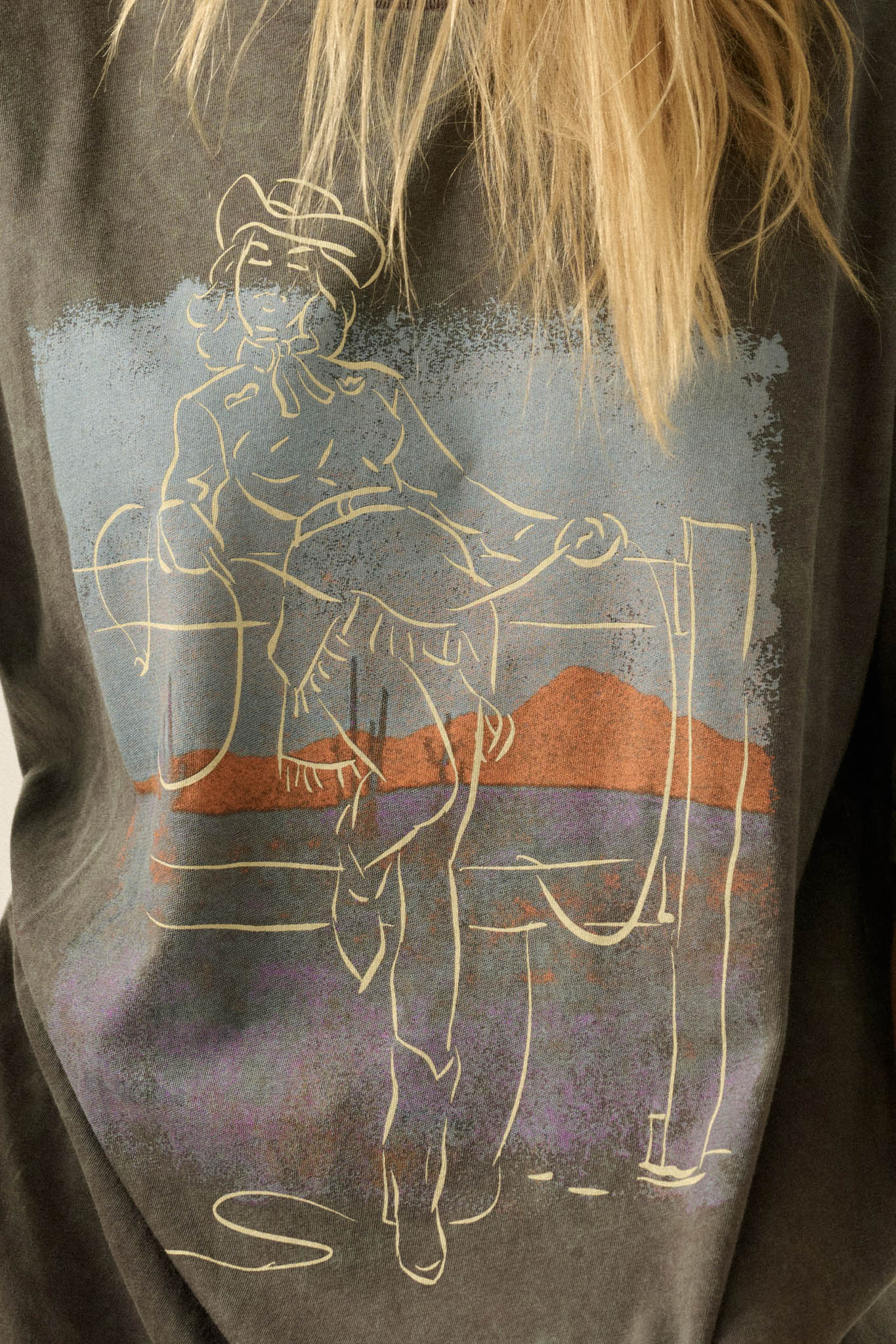 Cowgirl Pinup Vintage-Wash Oversize Graphic Tee