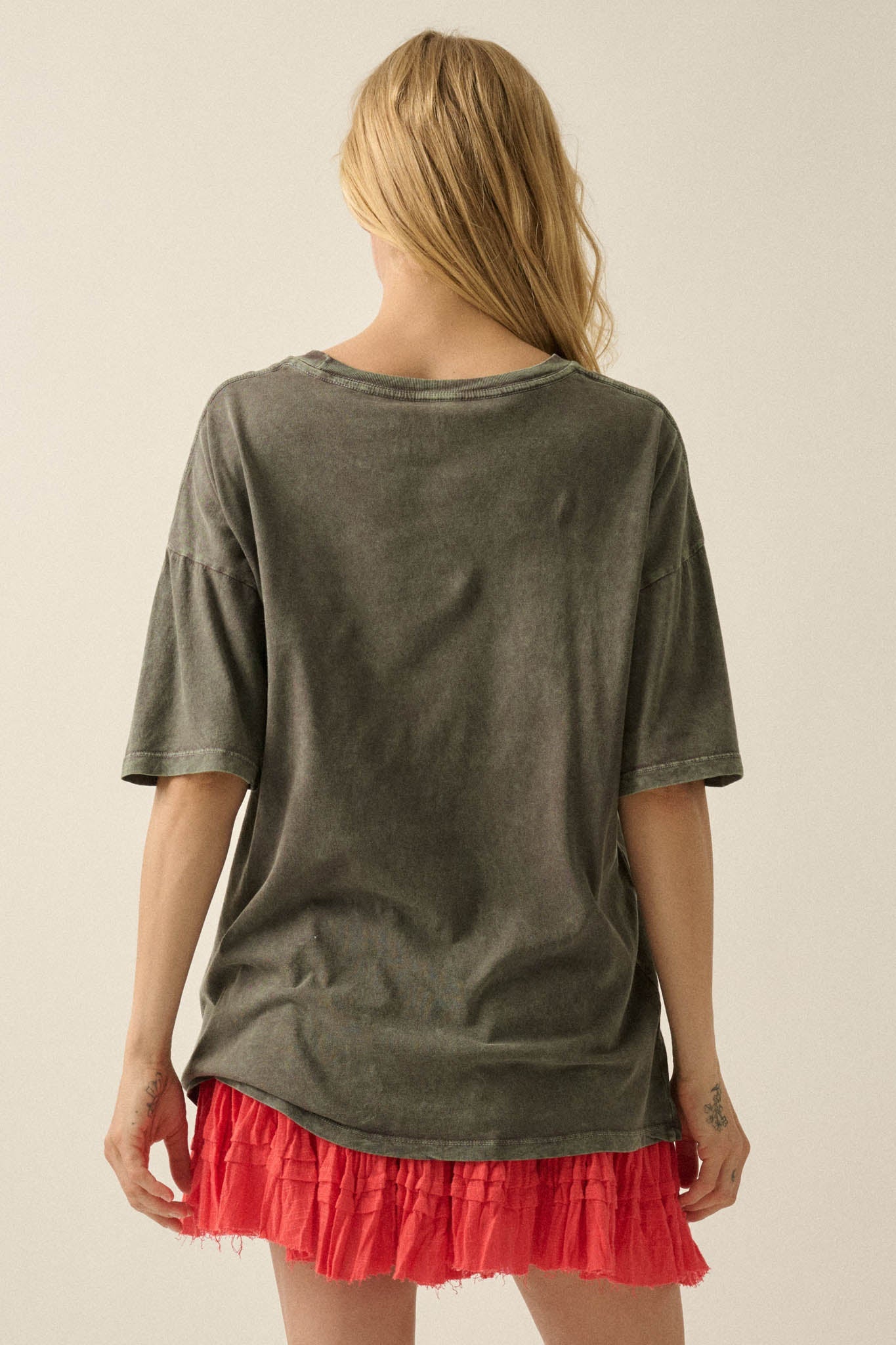 Cowgirl Pinup Vintage-Wash Oversize Graphic Tee