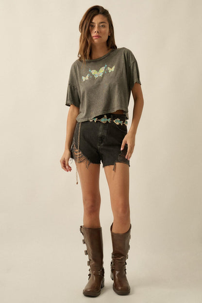 Butterfly Babe Vintage-Wash Cropped Graphic Tee