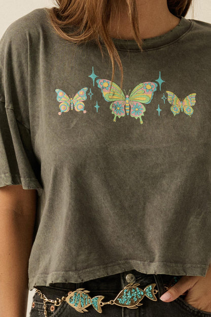 Butterfly Babe Vintage-Wash Cropped Graphic Tee