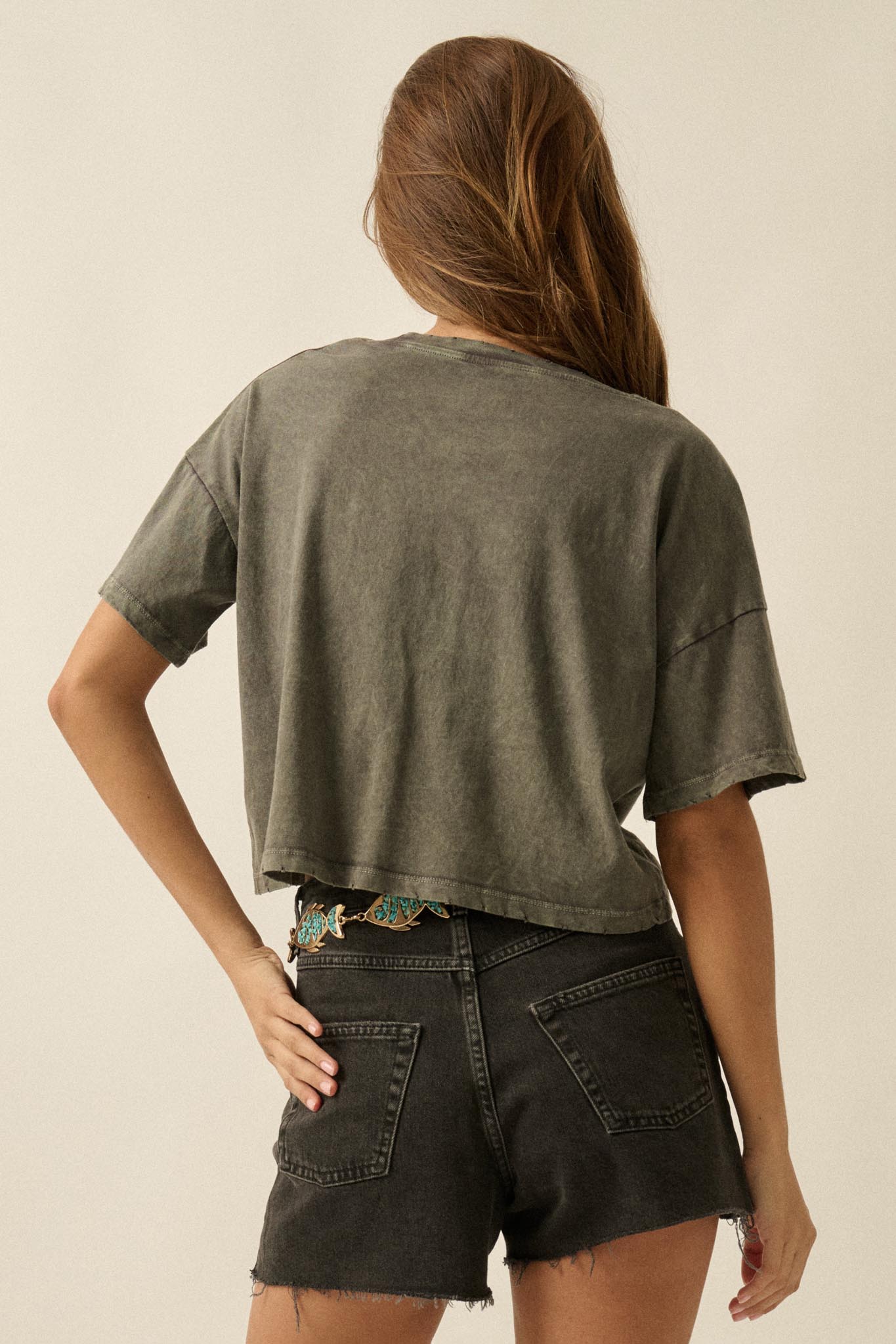 Butterfly Babe Vintage-Wash Cropped Graphic Tee