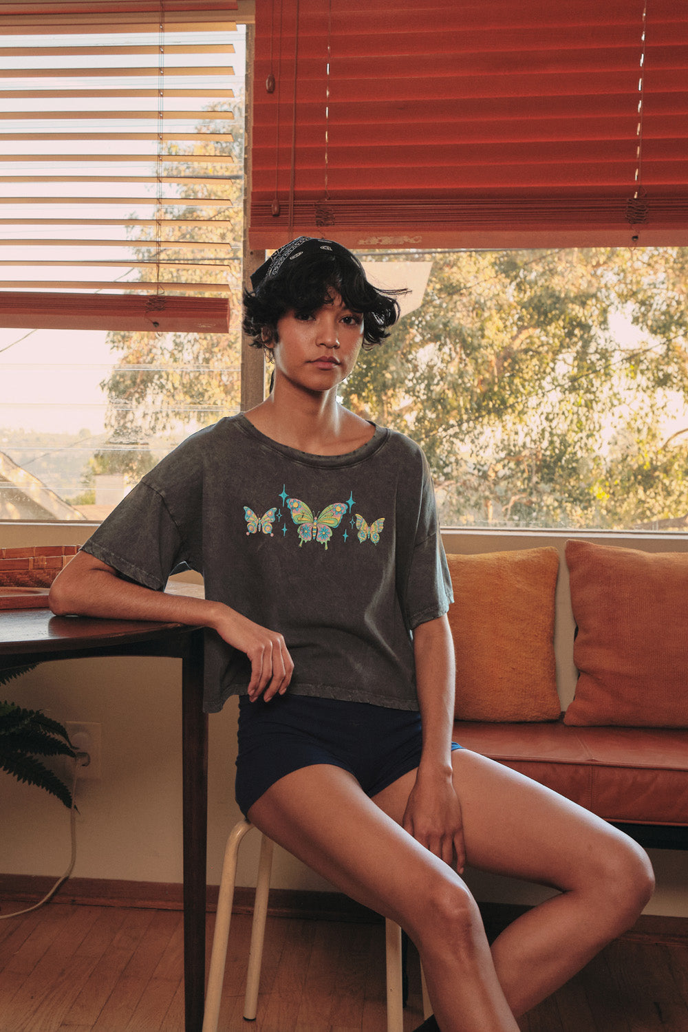 Butterfly Babe Vintage-Wash Cropped Graphic Tee