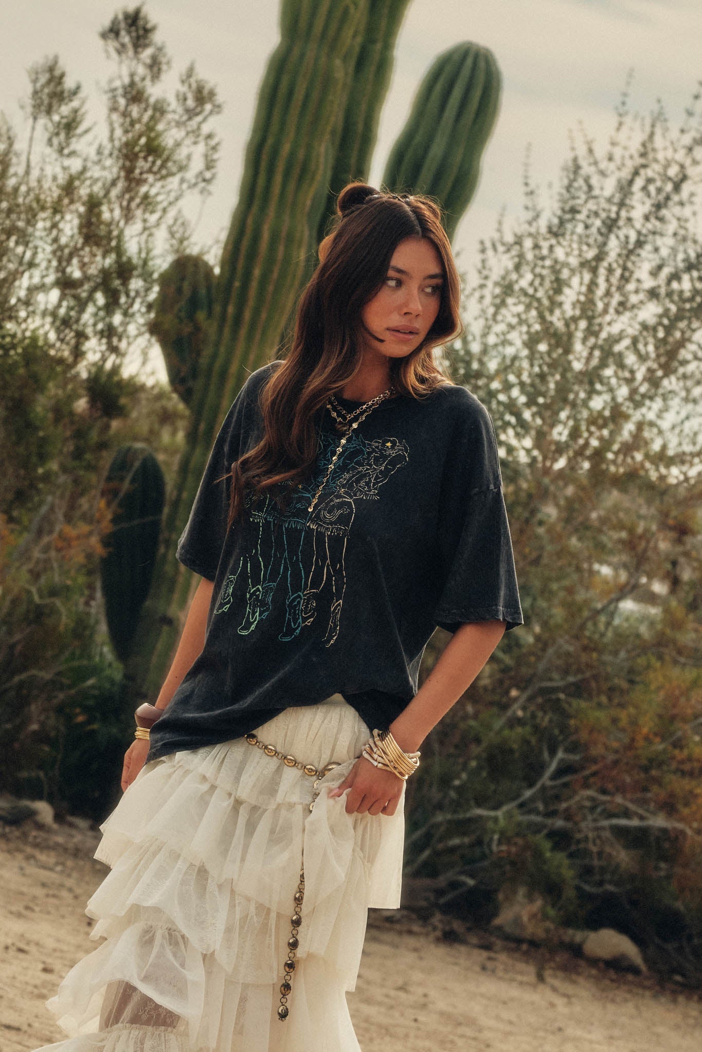 Cowgirl Cutie Vintage-Wash Oversize Graphic Tee