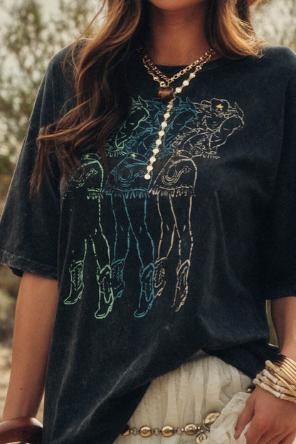 Cowgirl Cutie Vintage-Wash Oversize Graphic Tee