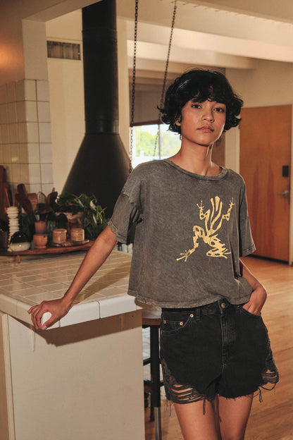 Leap Frog Vintage-Wash Cropped Graphic Tee