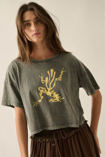 Leap Frog Vintage-Wash Cropped Graphic Tee