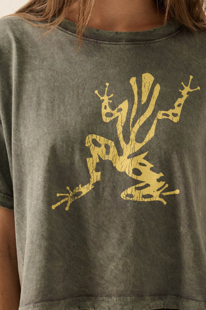 Leap Frog Vintage-Wash Cropped Graphic Tee