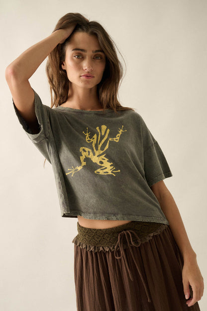 Leap Frog Vintage-Wash Cropped Graphic Tee