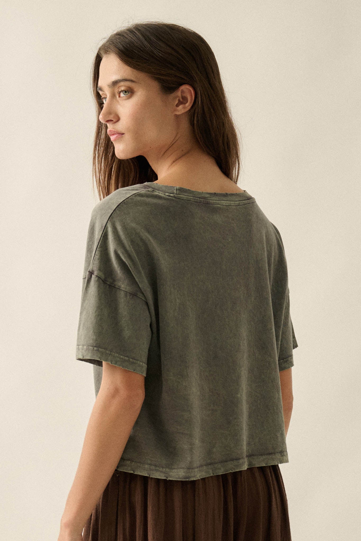 Leap Frog Vintage-Wash Cropped Graphic Tee