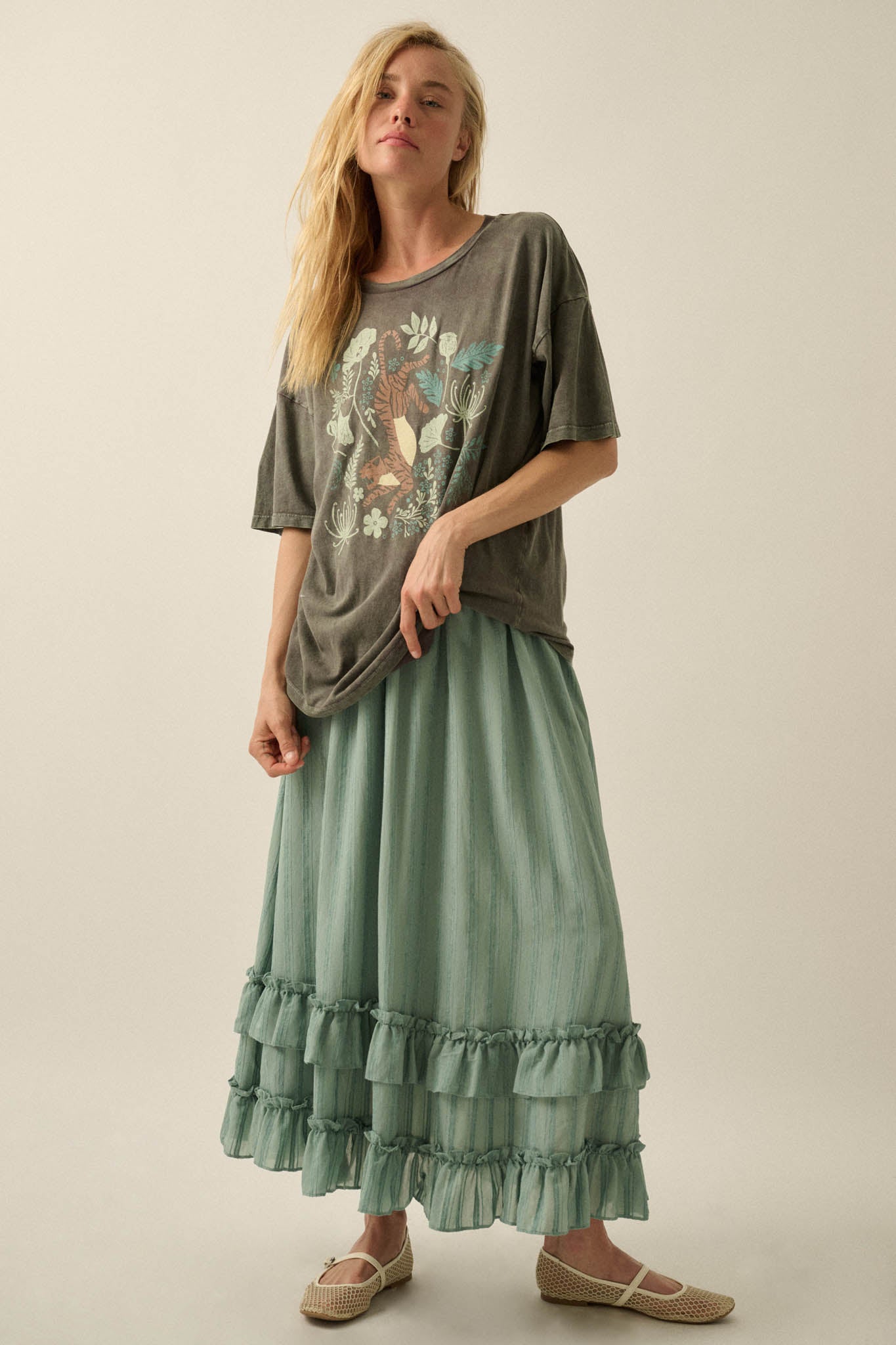 Jungle Tiger Vintage-Wash Oversize Graphic Tee