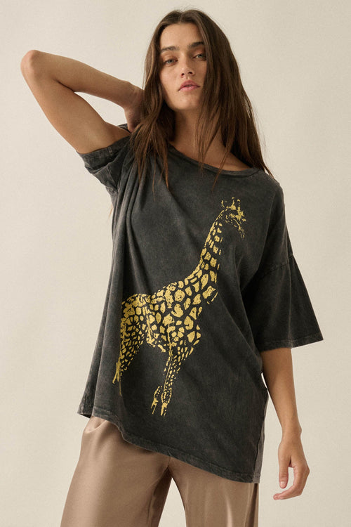 Golden Giraffe Vintage-Wash Oversize Graphic Tee