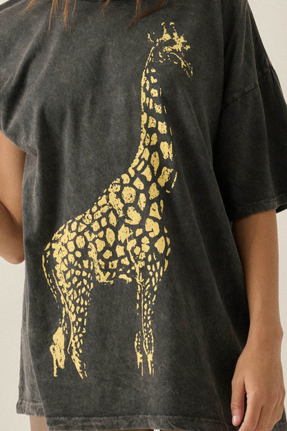 Golden Giraffe Vintage-Wash Oversize Graphic Tee