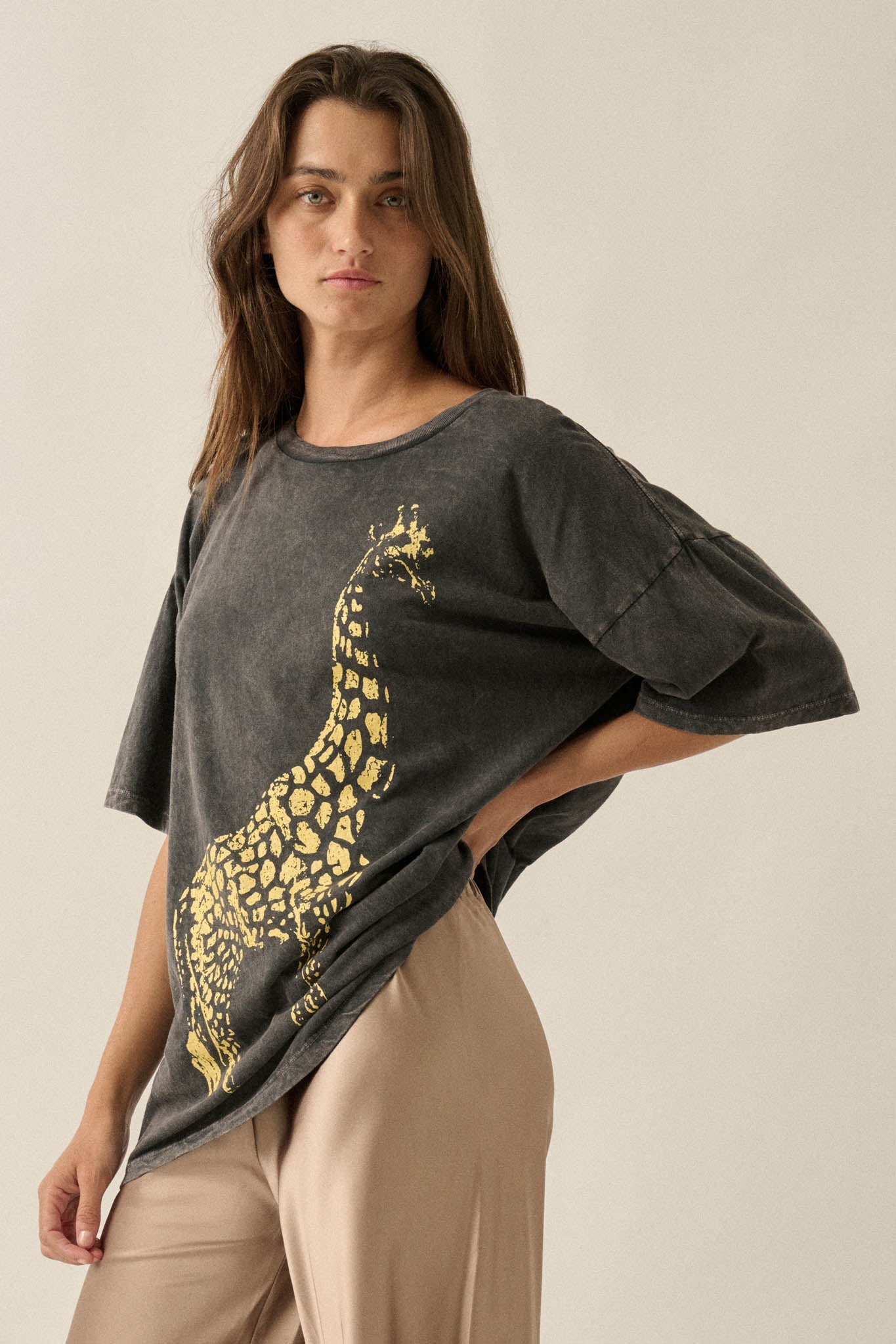 Golden Giraffe Vintage-Wash Oversize Graphic Tee
